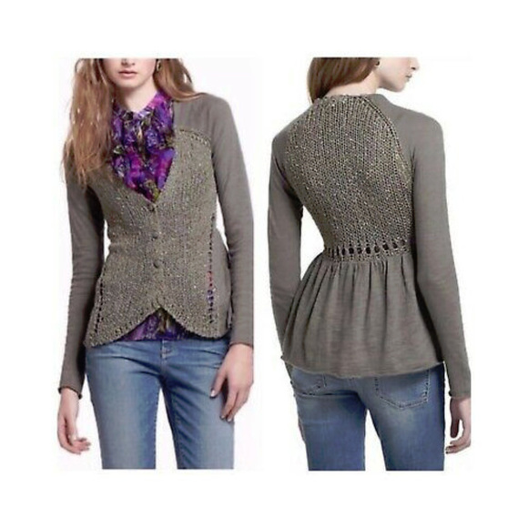 Anthropologie Sweaters - Anthro Meadow Rue Olive Peplum Cardigan Sm